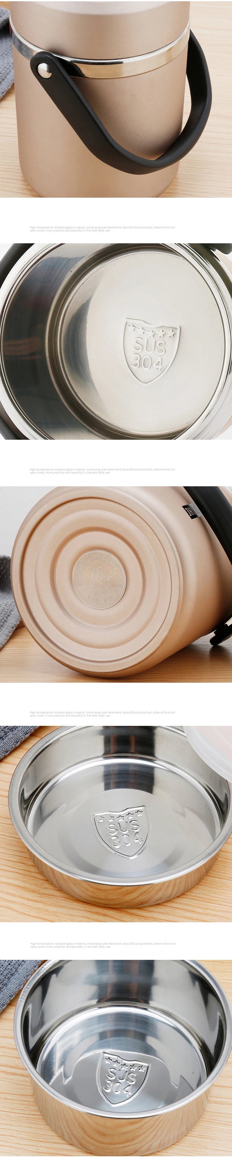 Large Capacity Lunch Box Leakproof Stainless Steel Vacuum Bento Box High Efficiency Keep Temperature Portable Food Container