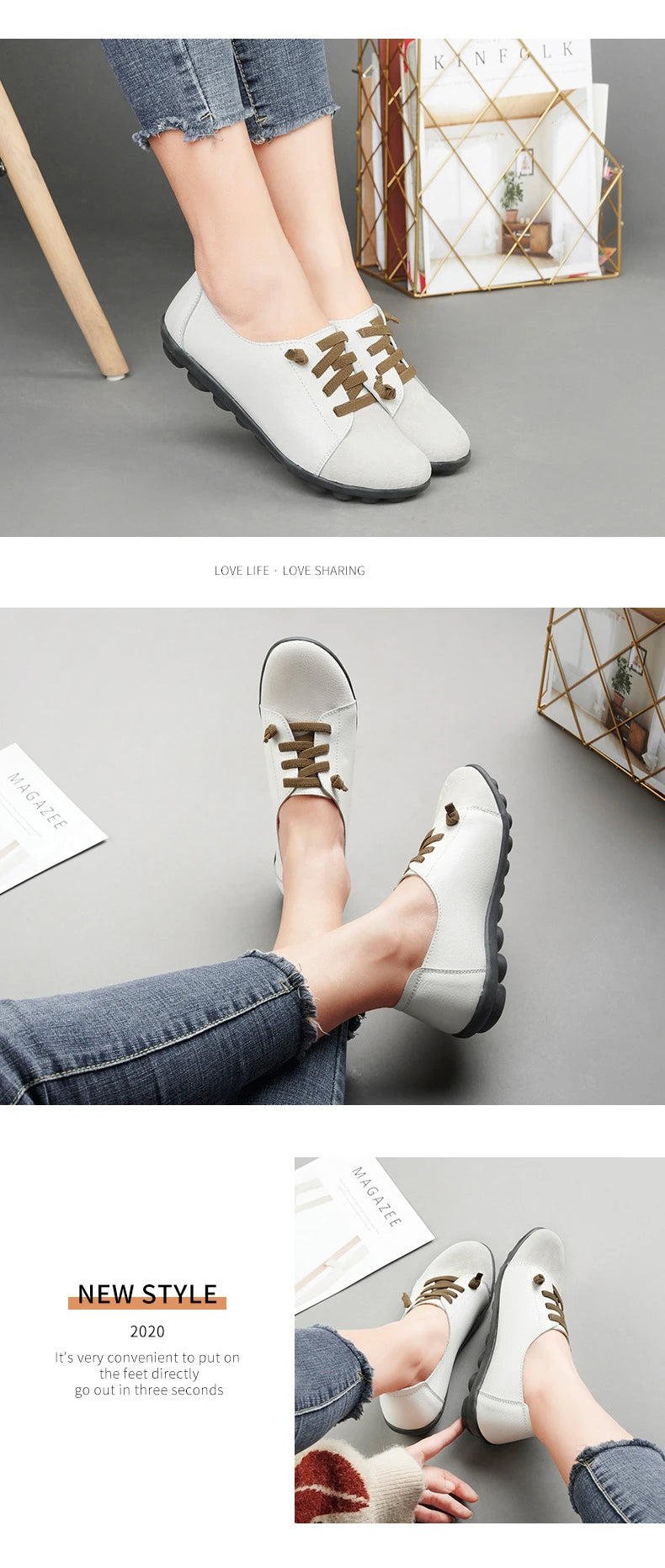 Women's Genuine Leather Mother Ladies Shoes Flats Loafers Ballerina Lace Up Soft Moccasins Plus Size 43 44 MX-052