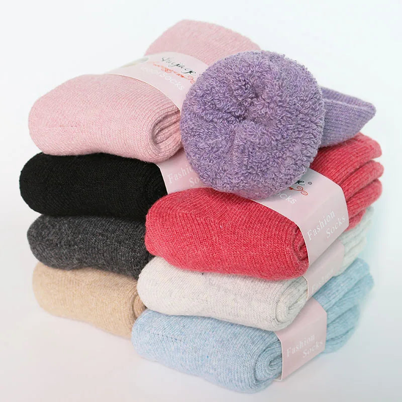 2 Pairs Women's Winter Thick Warm Casual Wool Socks For Girls Pure Colour Cashmere Socks