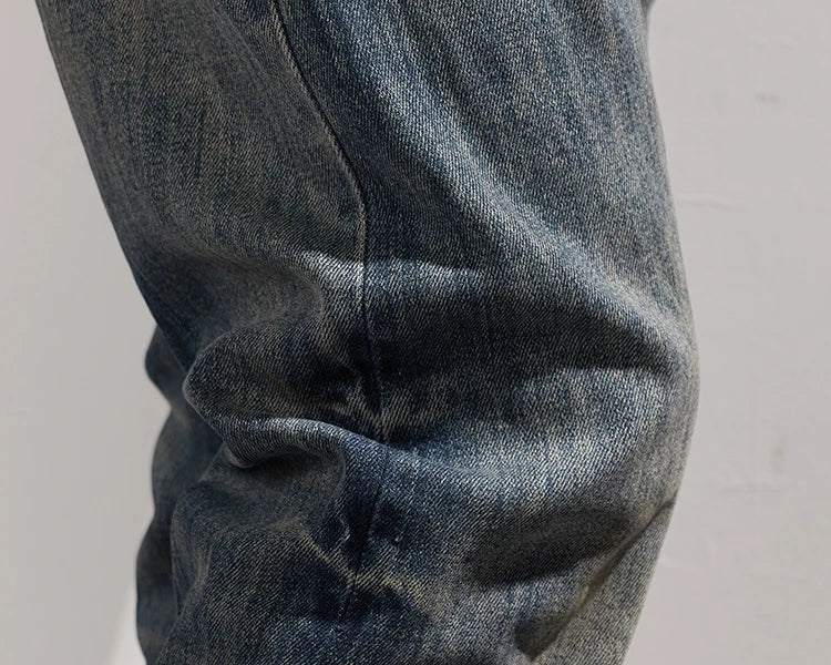 353# Autumn and Winter New Japanese Retro Heavyweight Tooling Jeans Men's Fashion Washed Old Straight Loose Elastic Casual Pants