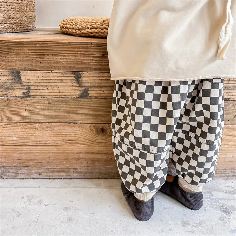 Autumn New Kids Clothes Cotton Plaid Harem Pants Boys And Girls Casual Pants For Children 12M-6T Unisex