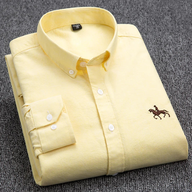 Oxford Fabric Shirts Men High Quality Long Sleeve Solid Smart Shirt Designer Regular Fit Brand Navy Korean Korean Mens Clothing