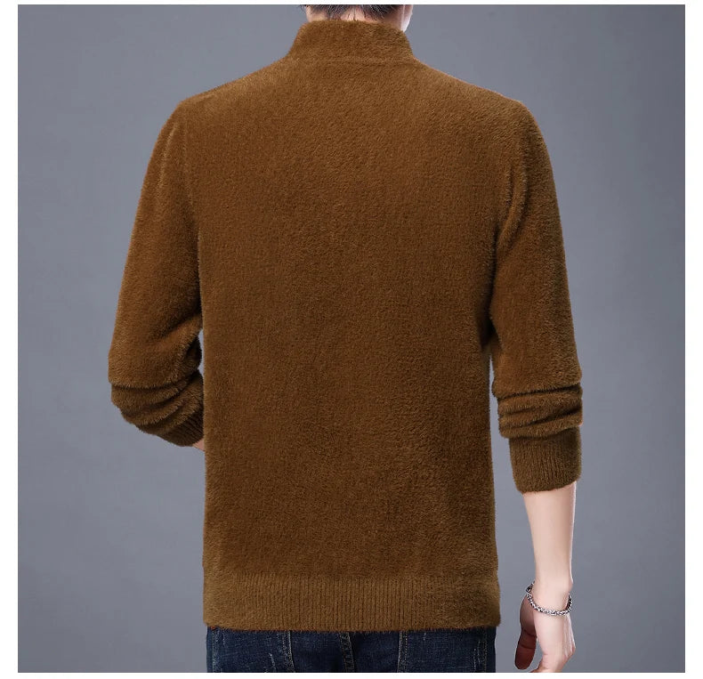 Men's Top Grade Mink Fashion Brand, Designer Pullover Knitted Turtleneck Sweater, and Autumn Casual Male Clothing