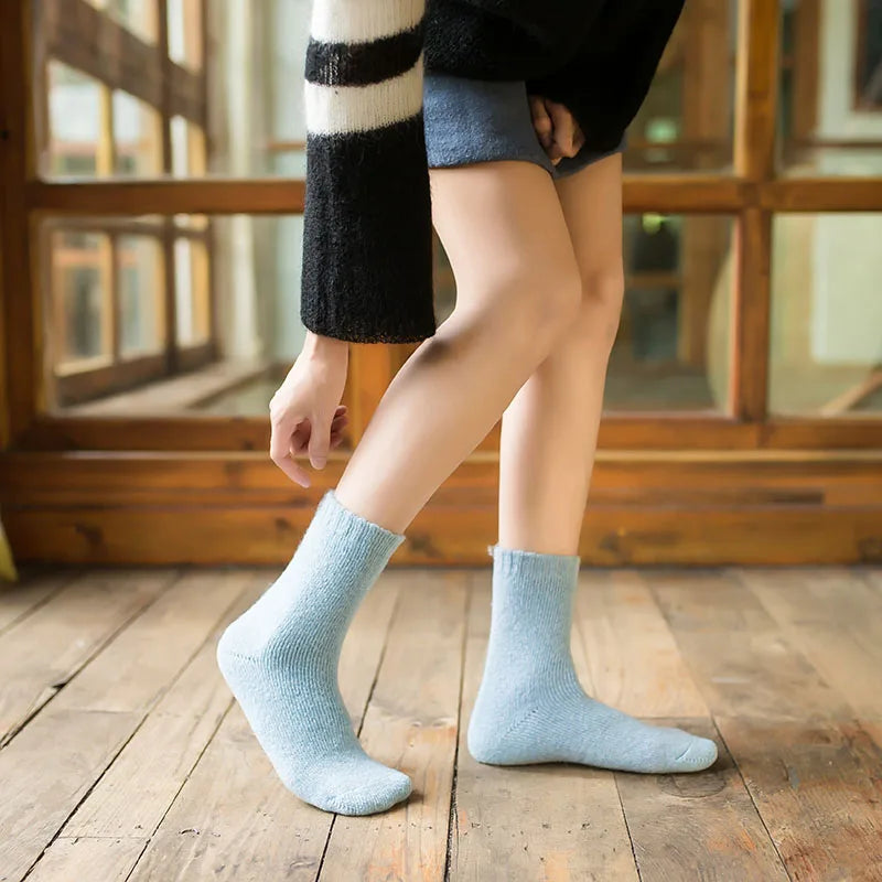 2 Pairs Women's Winter Thick Warm Casual Wool Socks For Girls Pure Colour Cashmere Socks