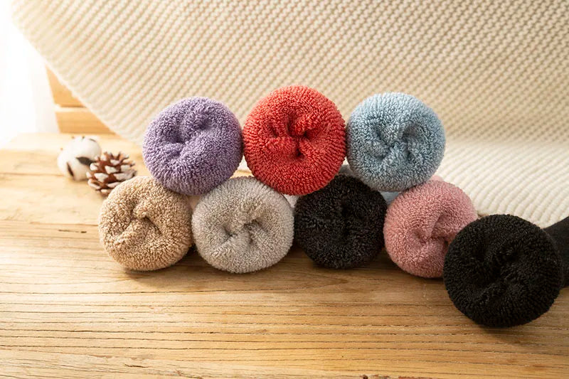 2 Pairs Women's Winter Thick Warm Casual Wool Socks For Girls Pure Colour Cashmere Socks