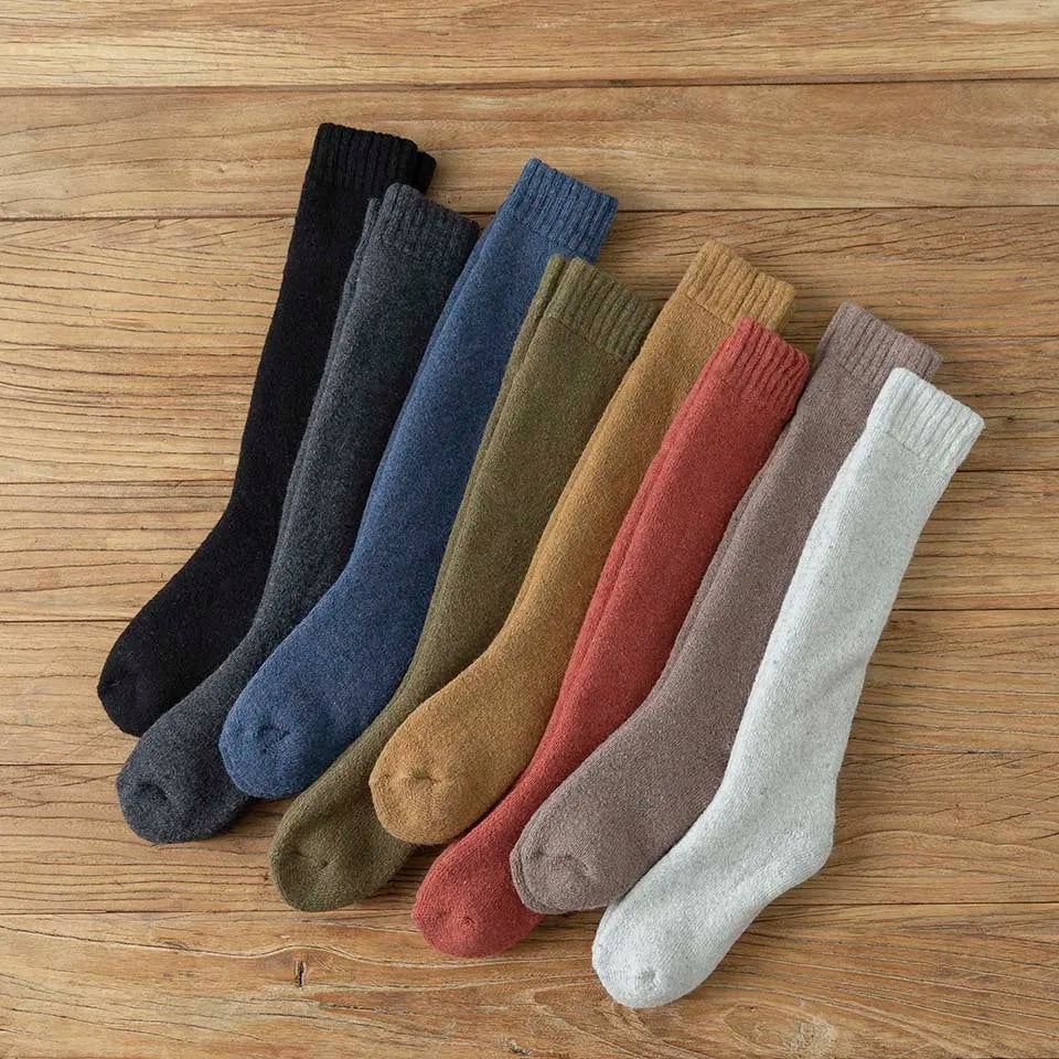 Winter Dames Merino Wol Hoge Knie Lange Sokken Dikke Warme Harajuku Retro Compressie Vrouwelijke Kasjmier Kousen