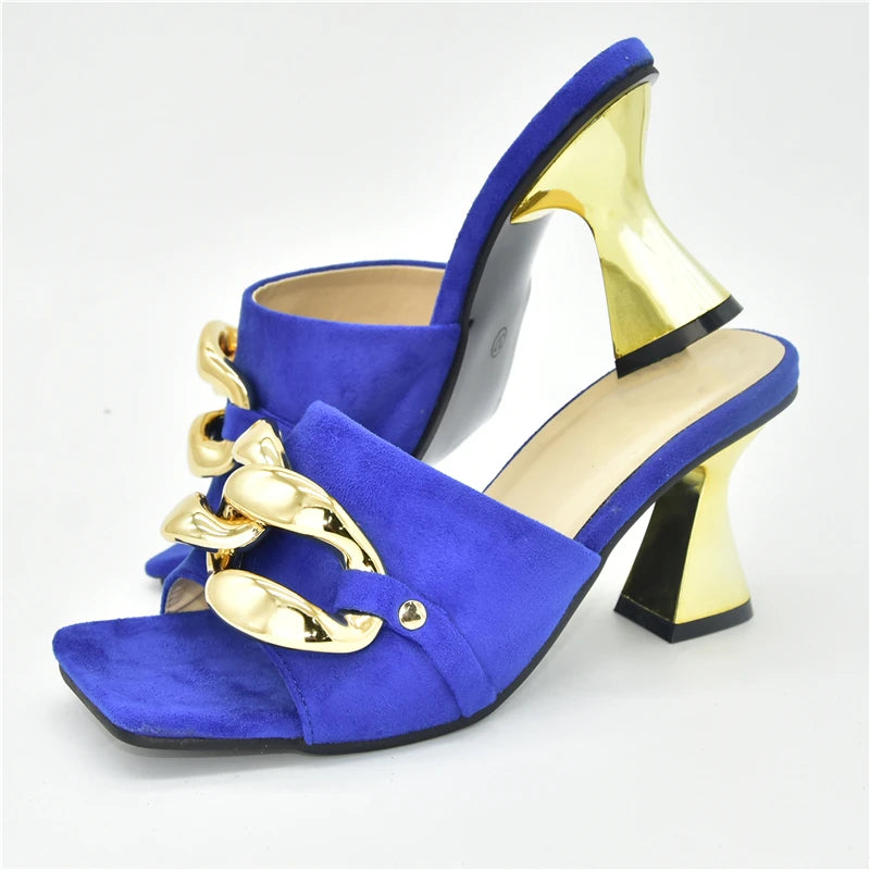 Ladies Metal Decorative Chain Wedding Bridal Shoes Ladies Open Toe High Heels Shoes Slip on Women Party Pumps