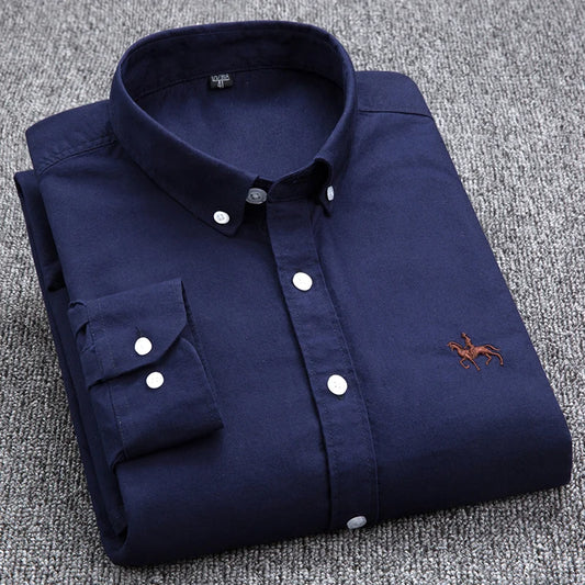 Oxford Fabric Shirts Men High Quality Long Sleeve Solid Smart Shirt Designer Regular Fit Brand Navy Korean Korean Mens Clothing