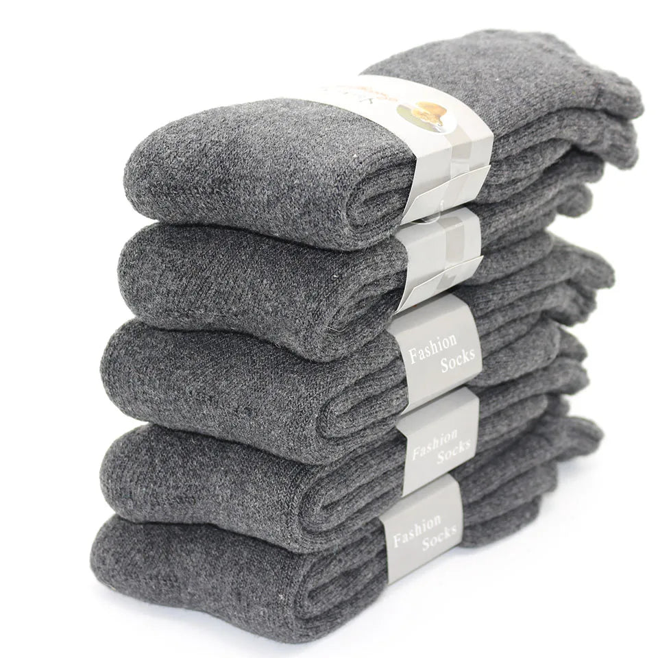 5 Pair Winter Men's Merino Wool Long Socks Thick Warm Large Size High Quality Harajuku Retro Snow Casual Anti-Freeze Pure Cashmere Socks
