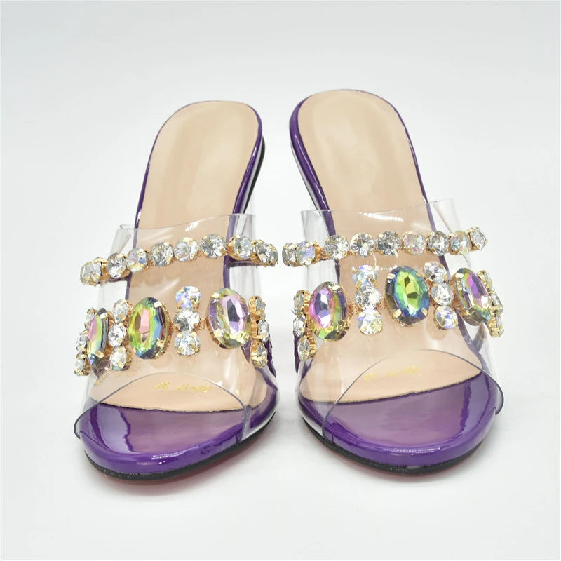 Italian Women Shoes Decorated with Rhinestone Open Toe Shoes for Wedding Women Clear Heels for Women Transparent