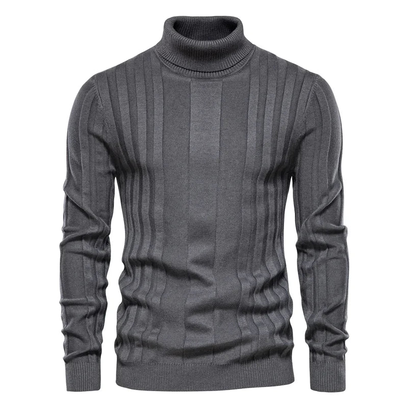 Men's Slim Fit Pullovers Turtleneck Casual Basic Solid Colour Warm Striped Sweater Male Winter Fashion Sweaters