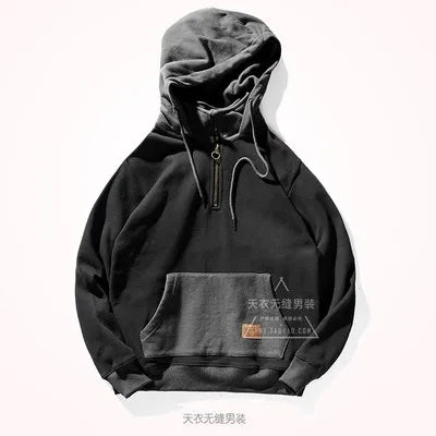 Autumn and Winter Fashion Pure Cotton Terry Heavyweight Thick Plus Velvet Hoodies for Men's Loose Hooded Pullover Sportswear