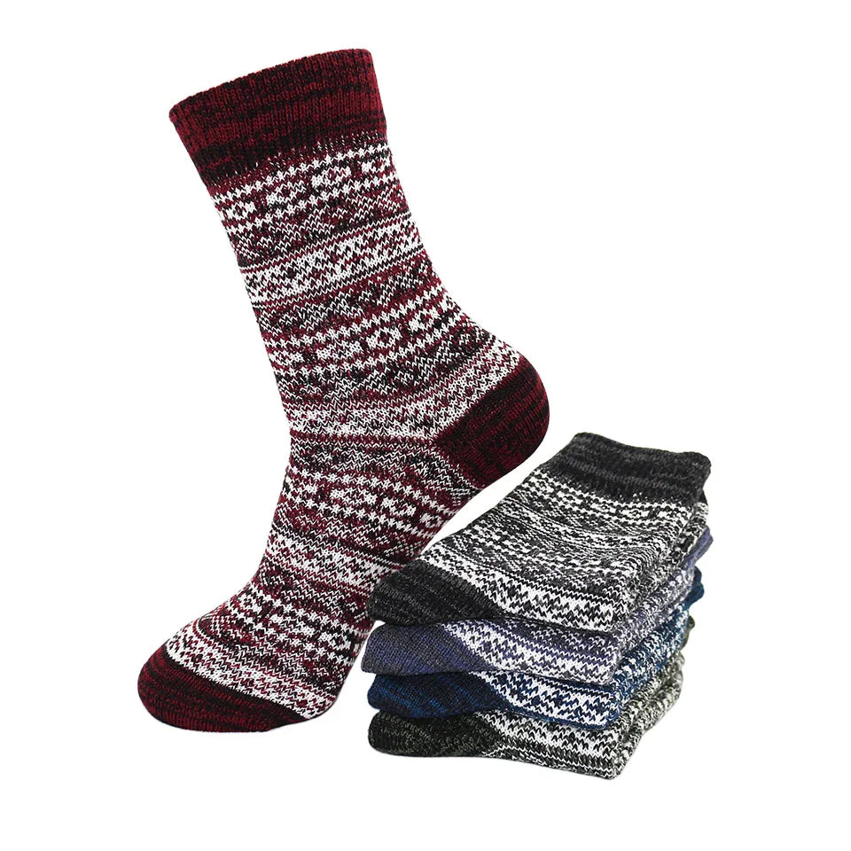 5 Pairs Winter Men's Wool Socks Harajuku Retro Warm Thick Comfortable Knitted Casual Striped Socks