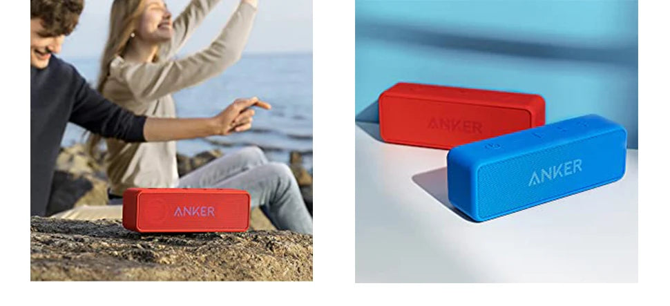 Anker Soundcore 2 draagbare draadloze Bluetooth-luidspreker, betere bas, 24 uur afspeeltijd, 20 meter Bluetooth-bereik, IPX7-waterbestendigheid