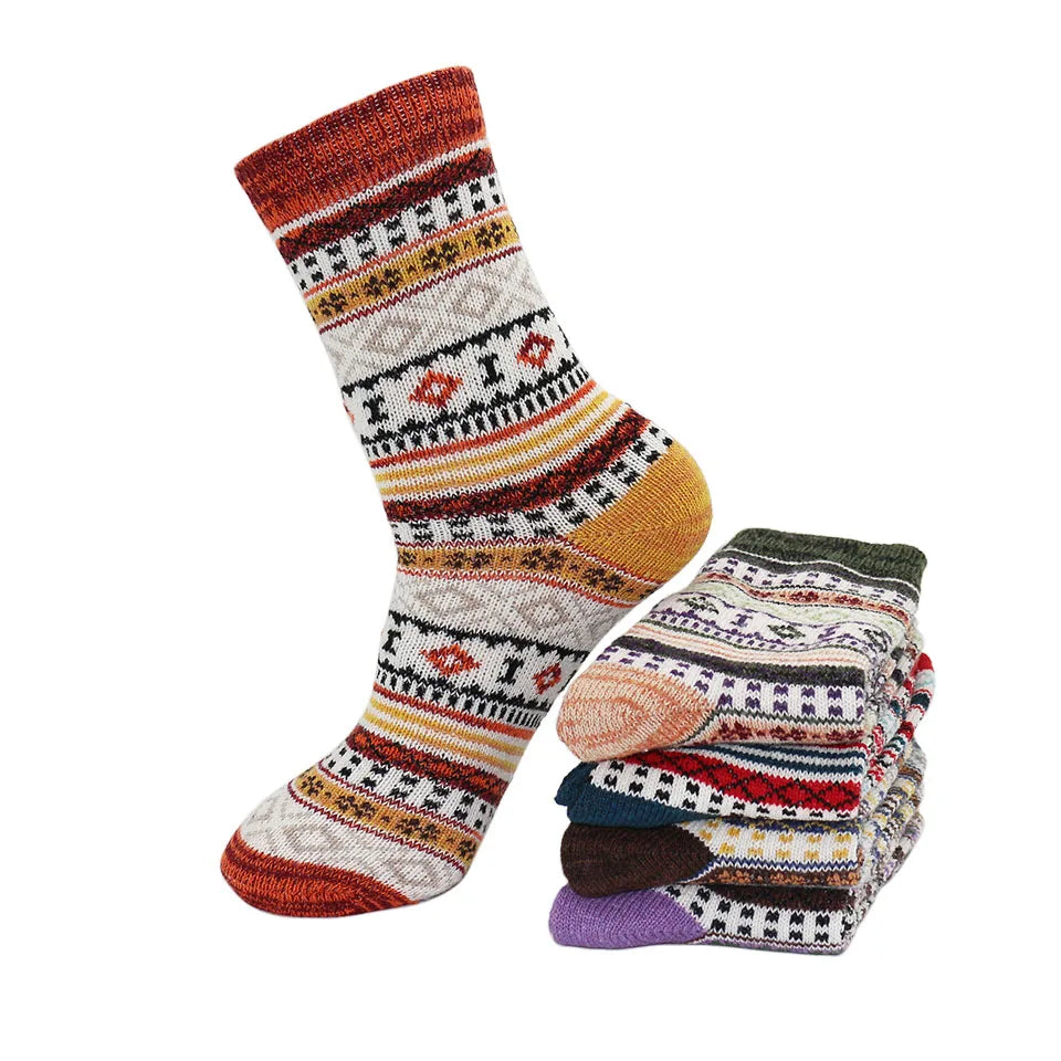 5 Pairs Winter Men's Wool Socks Harajuku Retro Warm Thick Comfortable Knitted Casual Striped Socks