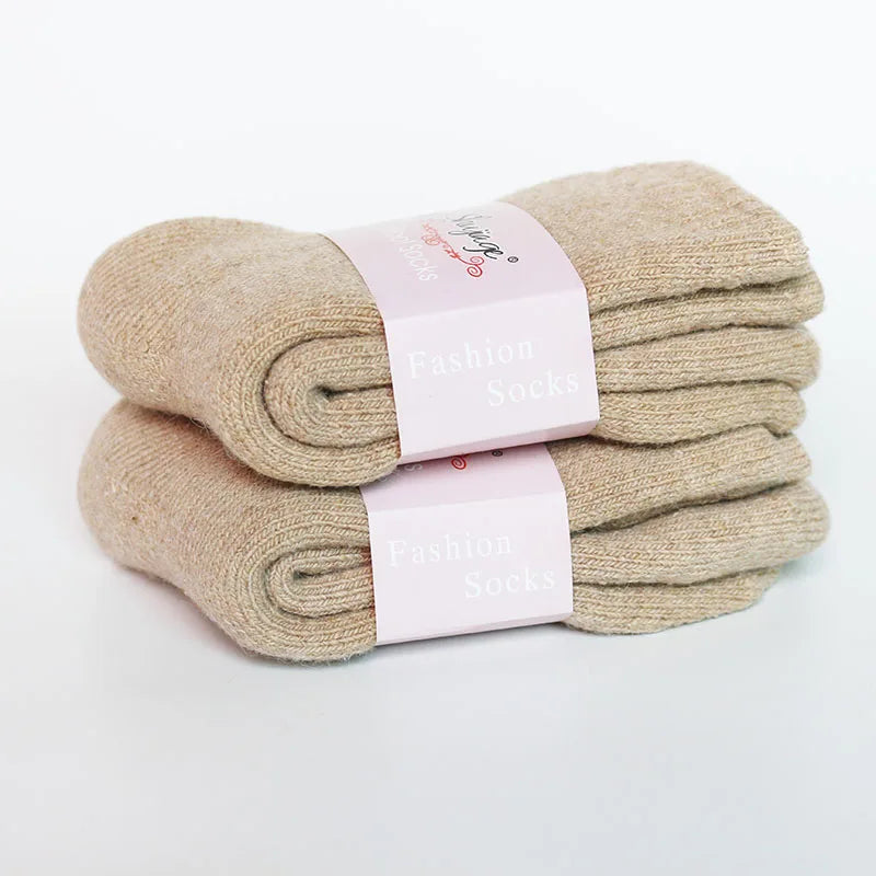 2 Pairs Women's Winter Thick Warm Casual Wool Socks For Girls Pure Colour Cashmere Socks