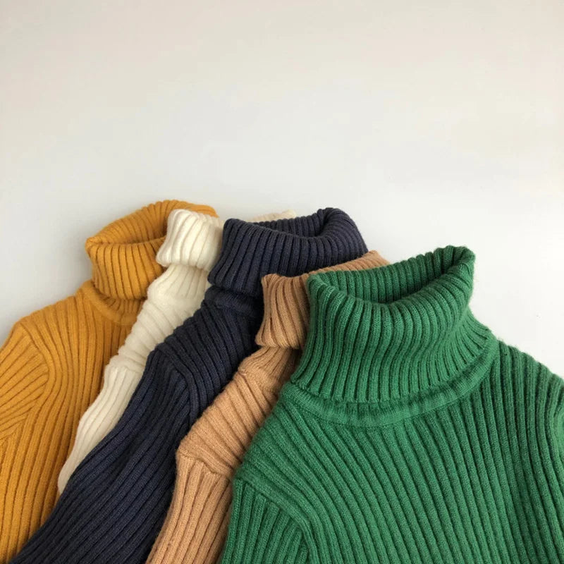 Kids Sweaters Solid Girls Sweater Brief Boys Pullover Turtleneck Knitwear For Children 1-7Y Unisex