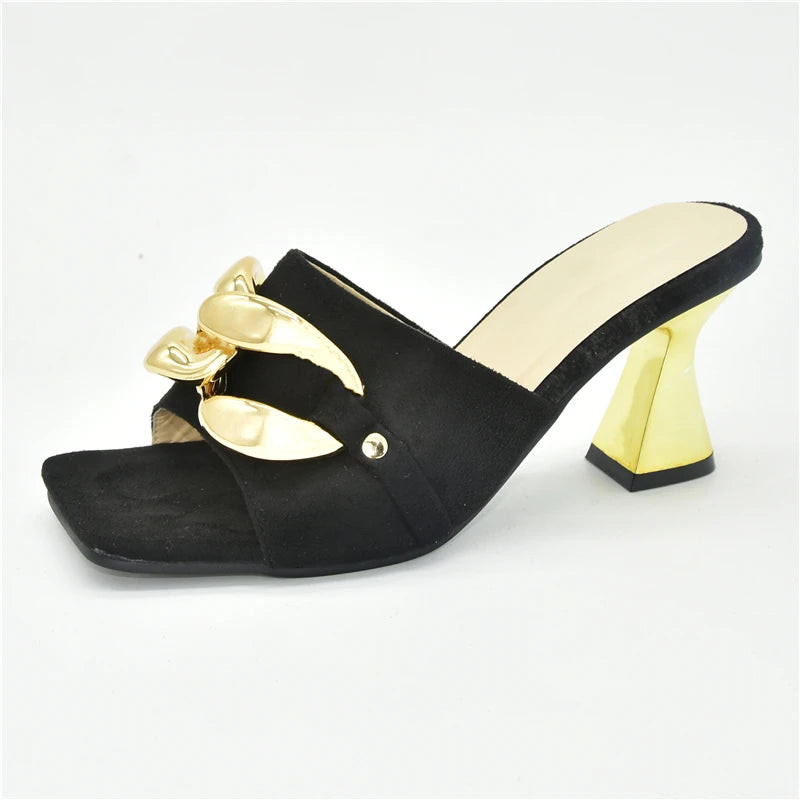 Ladies Metal Decorative Chain Wedding Bridal Shoes Ladies Open Toe High Heels Shoes Slip on Women Party Pumps