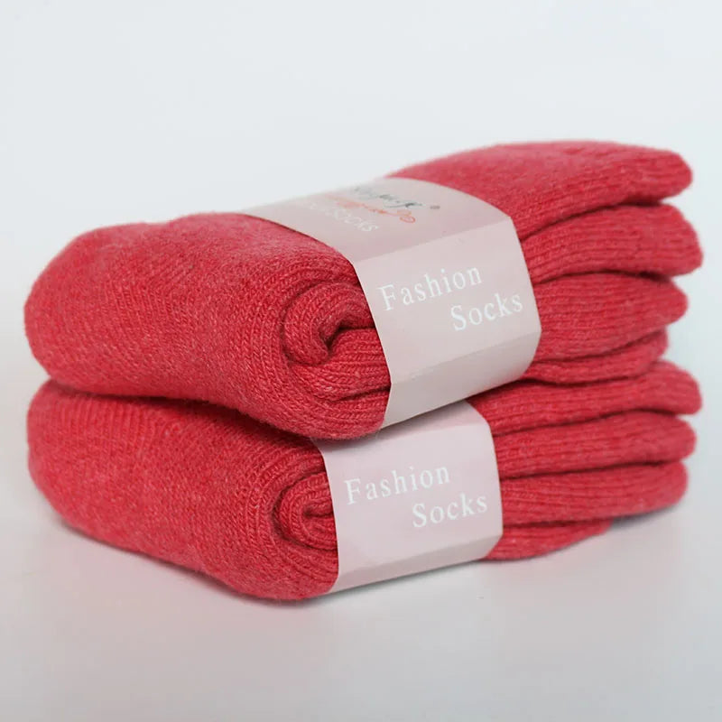 2 Pairs Women's Winter Thick Warm Casual Wool Socks For Girls Pure Colour Cashmere Socks