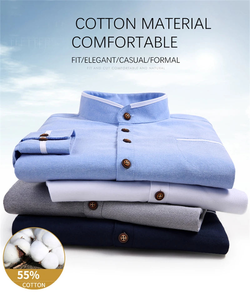 Autumn Long Sleeve Shirt Men Oversized Shirts Men Pocket Design Korean Style Stand-up Collar Slim Shirt Men's Clothing