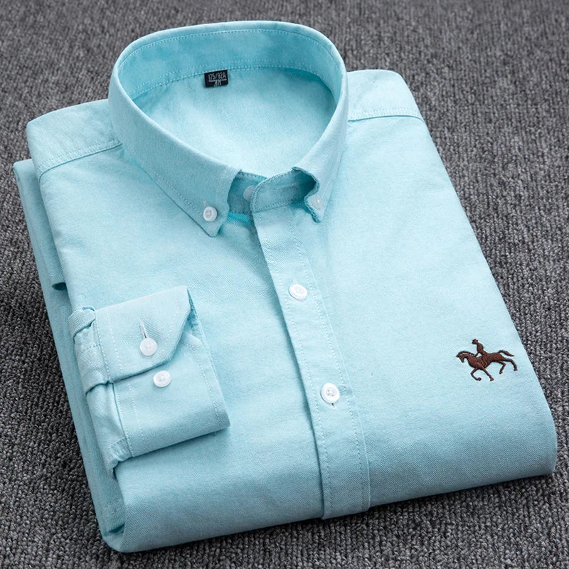 Oxford Fabric Shirts Men High Quality Long Sleeve Solid Smart Shirt Designer Regular Fit Brand Navy Korean Korean Mens Clothing