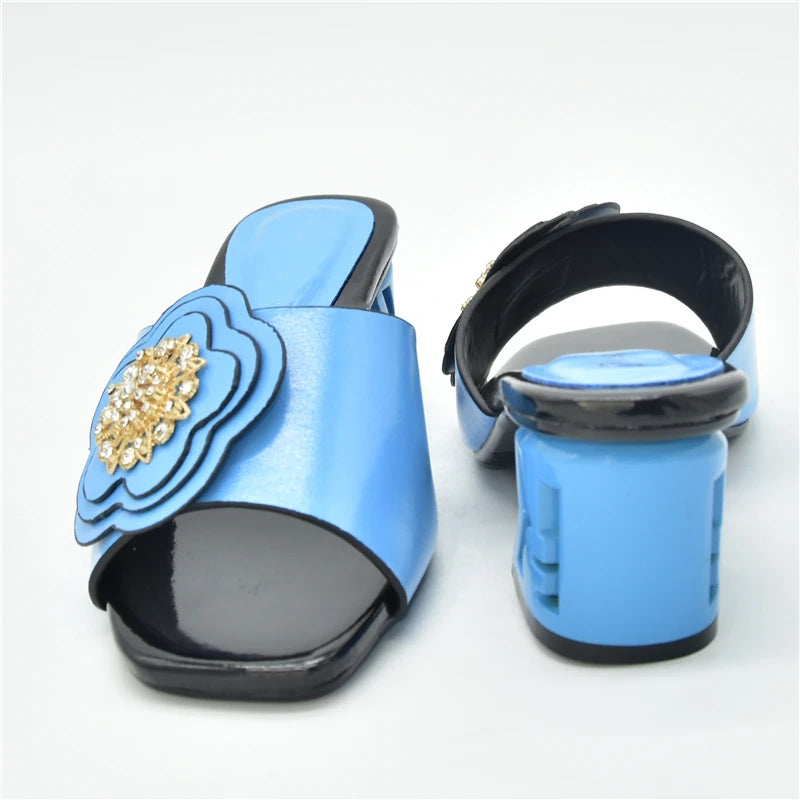 African Women Party High Heels Sexy Ladies Open Toe Slip-On Shoes Decorated with Rhinestone Plus Size for Ladies