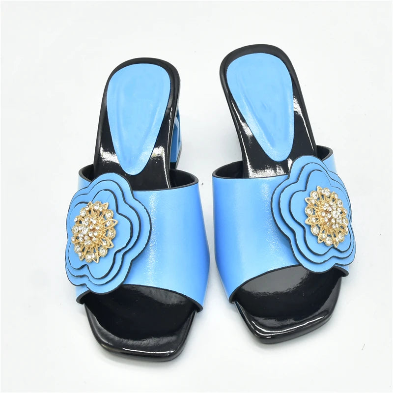 African Women Party High Heels Sexy Ladies Open Toe Slip-On Shoes Decorated with Rhinestone Plus Size for Ladies