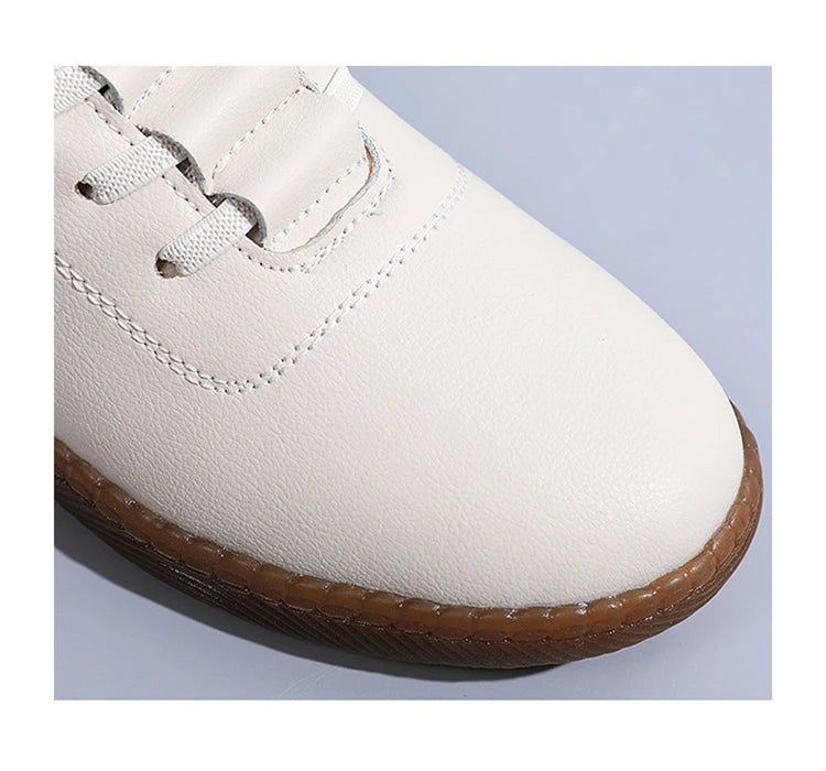 Women Ladies Mother Female Genuine Leather Flats Loafers White Shoes Soft Non Slip Vulcanized Shoes Size 35-41