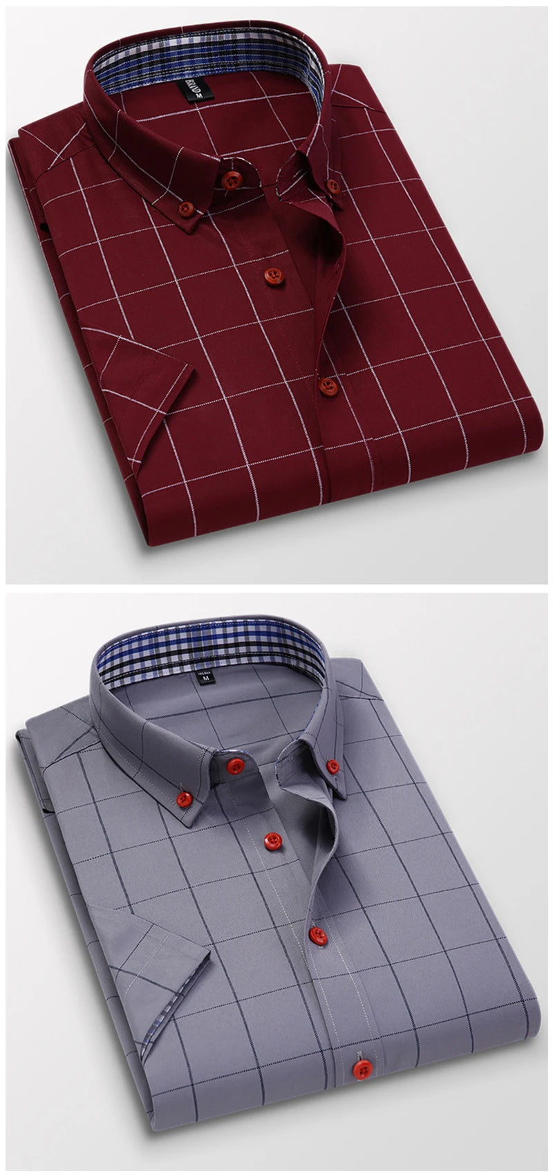 Summer Men Shirts Short Sleeve Plaid Shirt Slim Casual Button Up Dress Shirts Men Big Size M-5XL Anti-wrinkle Soft