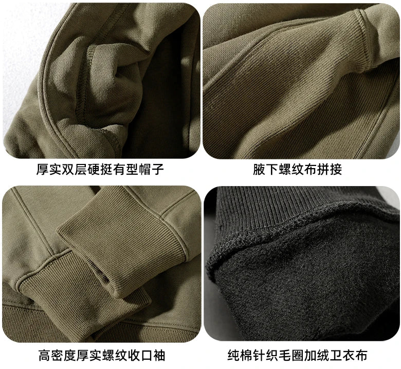 9040# Autumn and Winter Fashion 100% Cotton Terry Plus Velvet Hoodies for Men's Thick Slim Hooded Pullover Sportswear