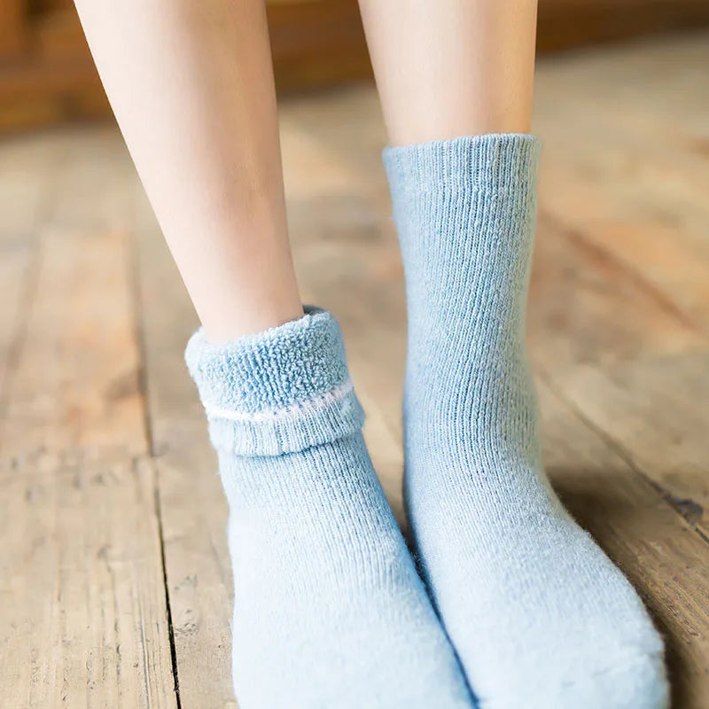 2 Pairs Women's Winter Thick Warm Casual Wool Socks For Girls Pure Colour Cashmere Socks