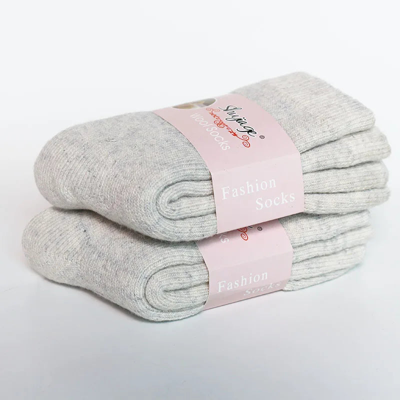 2 Pairs Women's Winter Thick Warm Casual Wool Socks For Girls Pure Colour Cashmere Socks
