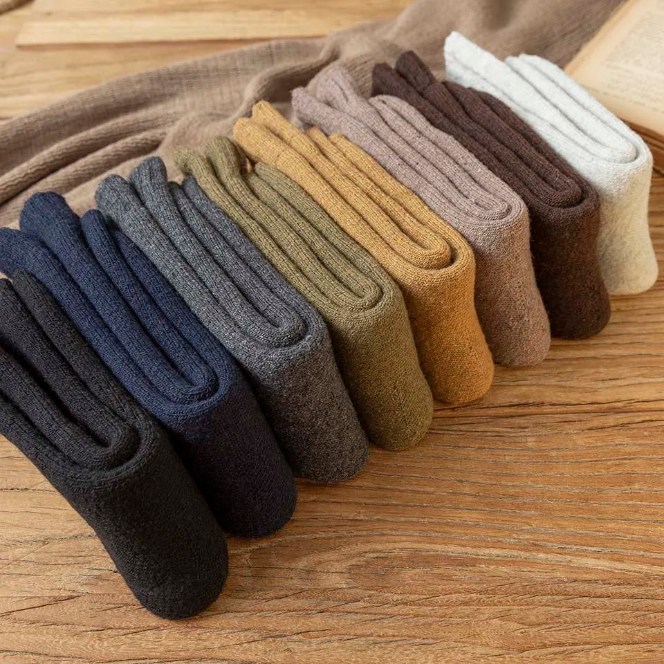 5 Pair Winter Men's Merino Wool Long Socks Thick Warm Large Size High Quality Harajuku Retro Snow Casual Anti-Freeze Pure Cashmere Socks