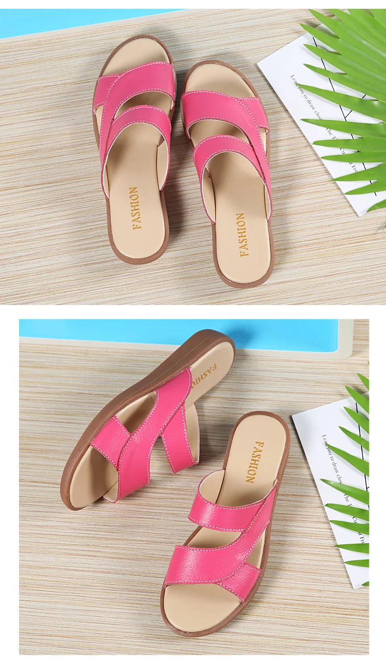 Women Old Mother Female Ladies Shoes Sandals Cow Genuine Leather Slip On Summer Beach Casual Size 35-40 YL-1802