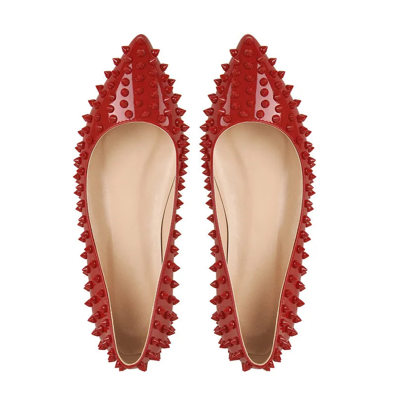 Woman Pointed Toe Rivet Slip On Black Studded Ballet Flat Fashion Elegent  Shoes