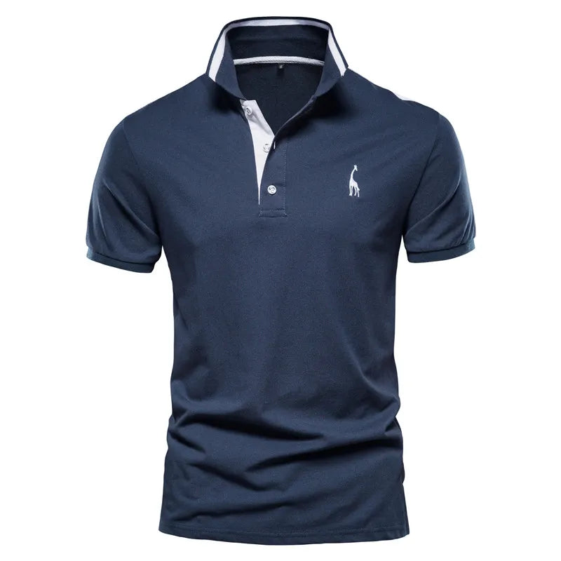 Men's Cotton Polos Giraffe Embroidery Short Sleeve Polo Shirts for Men High Quality Brand Design Polos Men Clothing