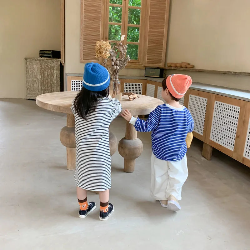 Kids Clothes Brother and Sister Hoodies Striped Girls Boys Sweatshirts For Children 12M-6T