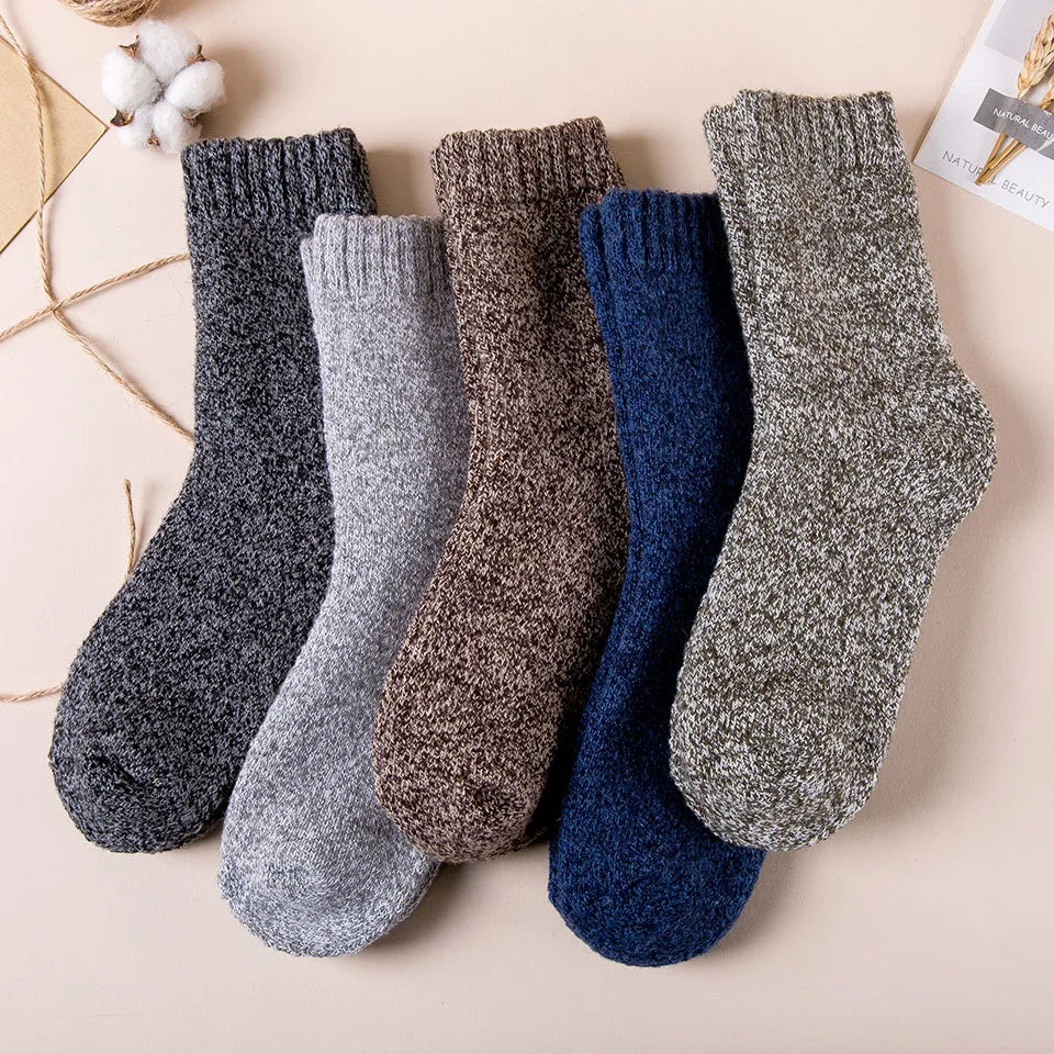 3/5 Pair Winter Men's Merino Wool Socks Super Thick Warm High Quality Harajuku Retro Snow Casual Anti-Freeze Cashmere Socks For Men