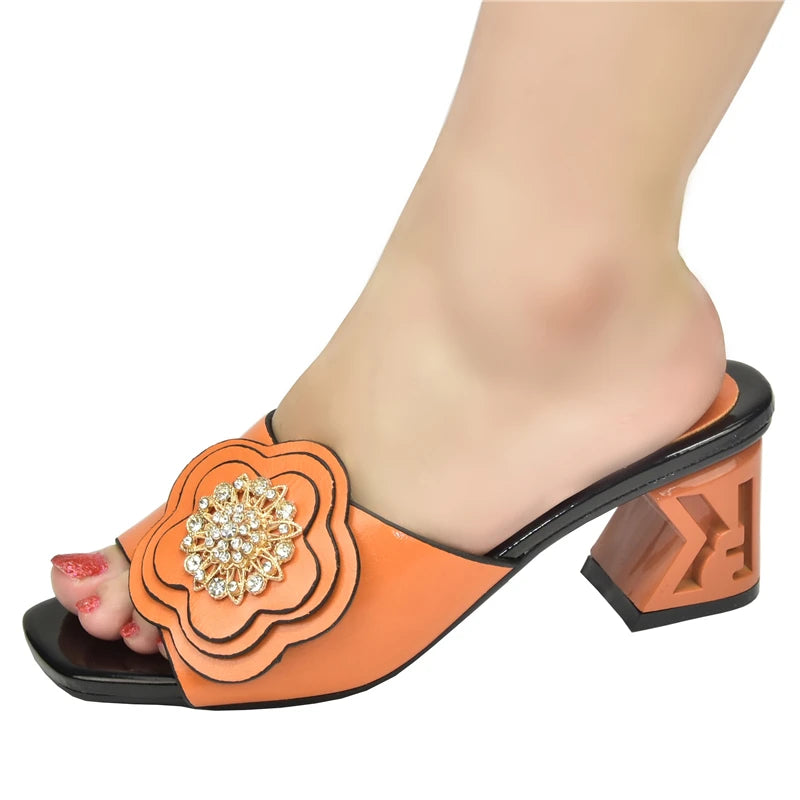 African Women Party High Heels Sexy Ladies Open Toe Slip-On Shoes Decorated with Rhinestone Plus Size for Ladies