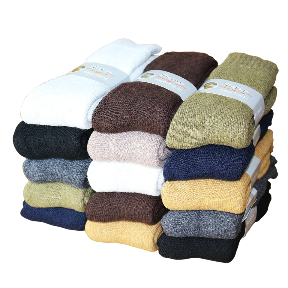 5 Pair Winter Men's Merino Wool Long Socks Thick Warm Large Size High Quality Harajuku Retro Snow Casual Anti-Freeze Pure Cashmere Socks