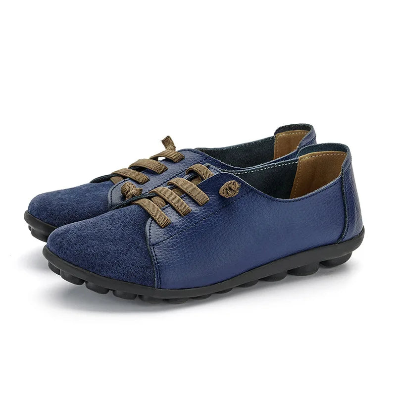 Women's Genuine Leather Mother Ladies Shoes Flats Loafers Ballerina Lace Up Soft Moccasins Plus Size 43 44 MX-052