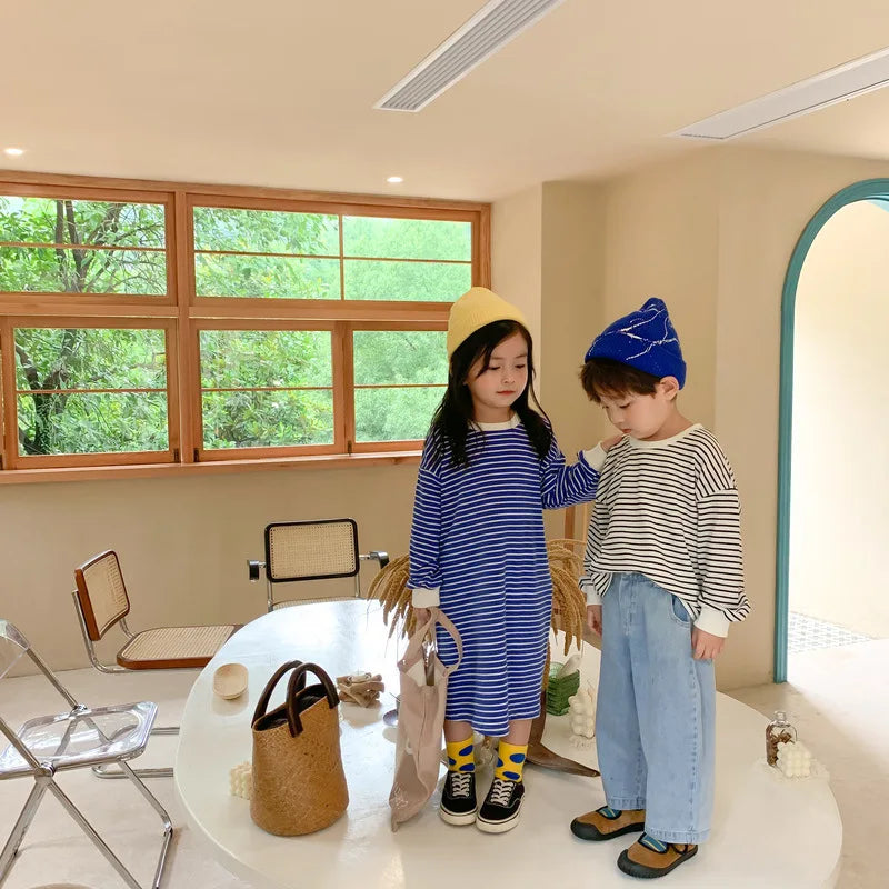 Kids Clothes Brother and Sister Hoodies Striped Girls Boys Sweatshirts For Children 12M-6T