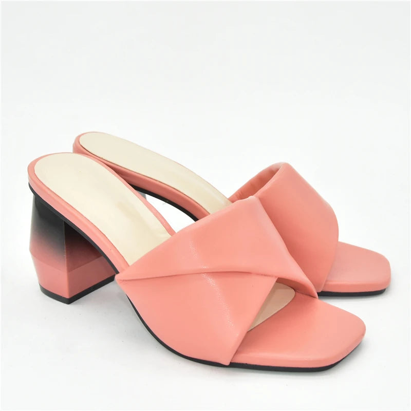 Italian Ladies Shoes Nigerian Women Shoes Pu Leather Sling Back Slipper for Party Open Toe Pumps High Heels Sexy Ladies