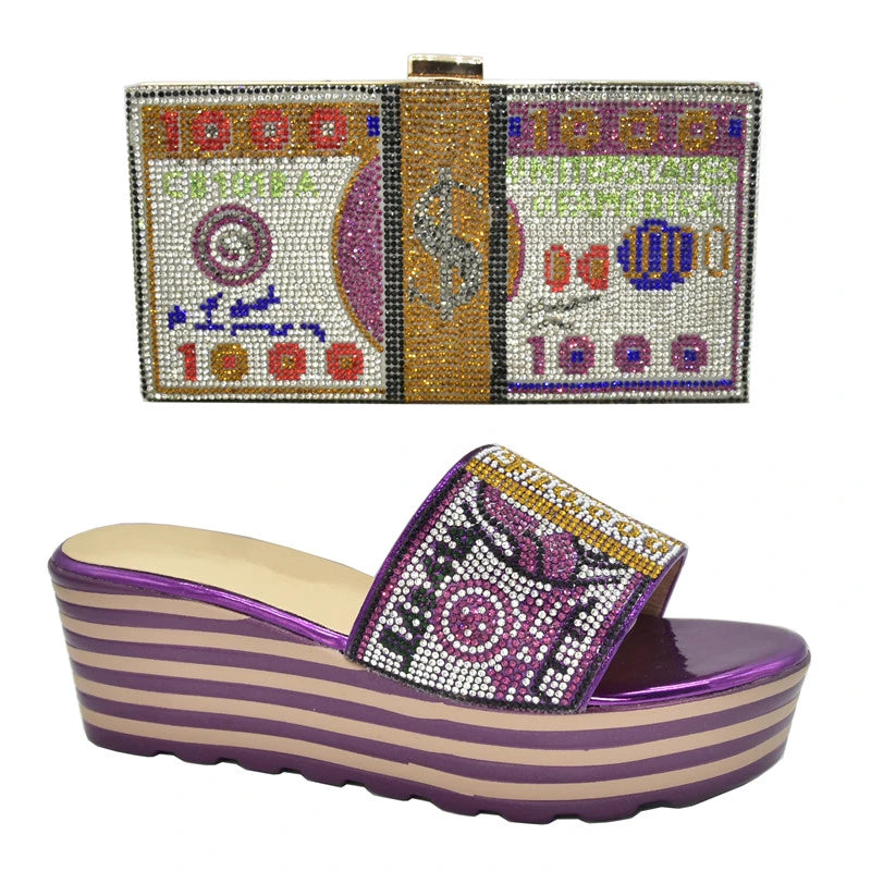 African Women's Wedding Slip-On High Heels Shoes Decorated with Rhinestone for Ladies Bride Pumps