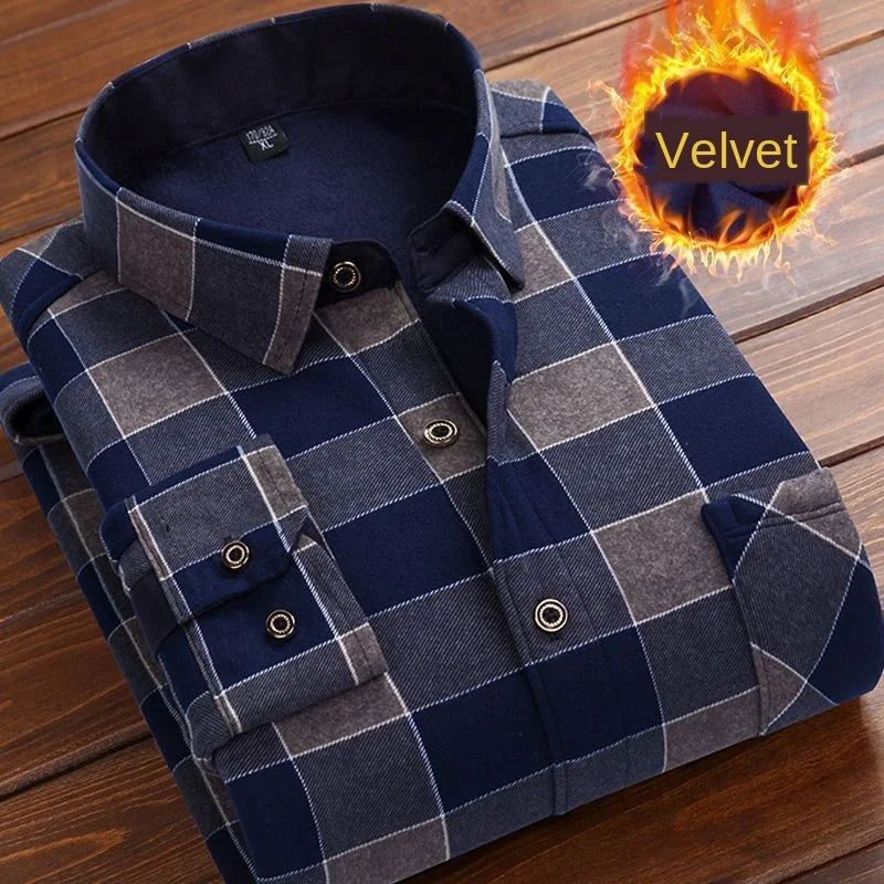 Herbst Winter Männer Fleece Warme thermo Hemd Männlichen Mode Druck Langarm große größe thermo hemd Dicke warme Plaid hemd L-6XL