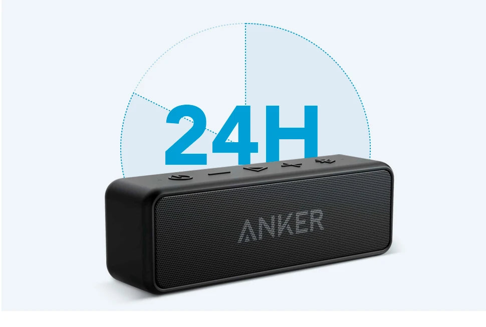 Anker Soundcore 2 draagbare draadloze Bluetooth-luidspreker, betere bas, 24 uur afspeeltijd, 20 meter Bluetooth-bereik, IPX7-waterbestendigheid
