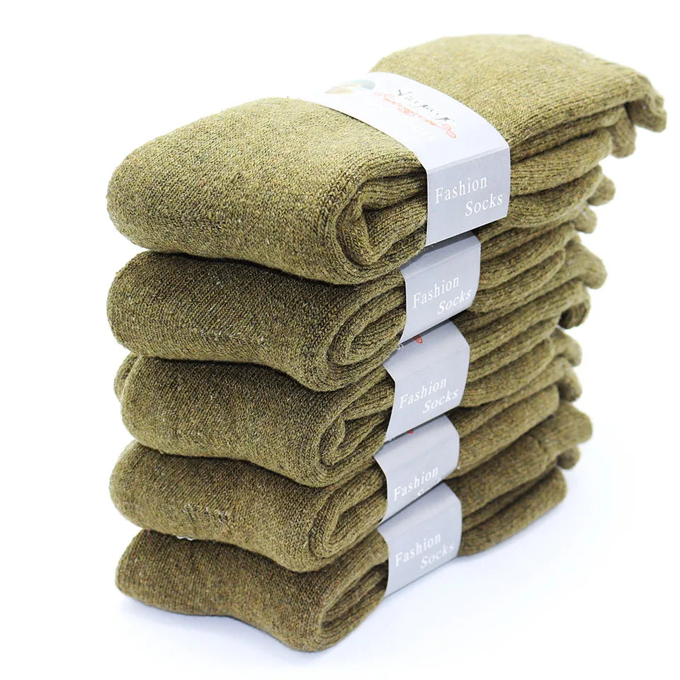 5 Pair Winter Men's Merino Wool Long Socks Thick Warm Large Size High Quality Harajuku Retro Snow Casual Anti-Freeze Pure Cashmere Socks