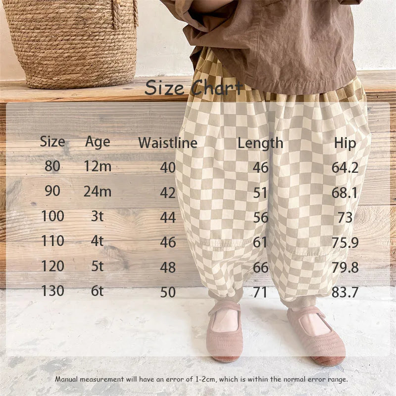 Autumn New Kids Clothes Cotton Plaid Harem Pants Boys And Girls Casual Pants For Children 12M-6T Unisex