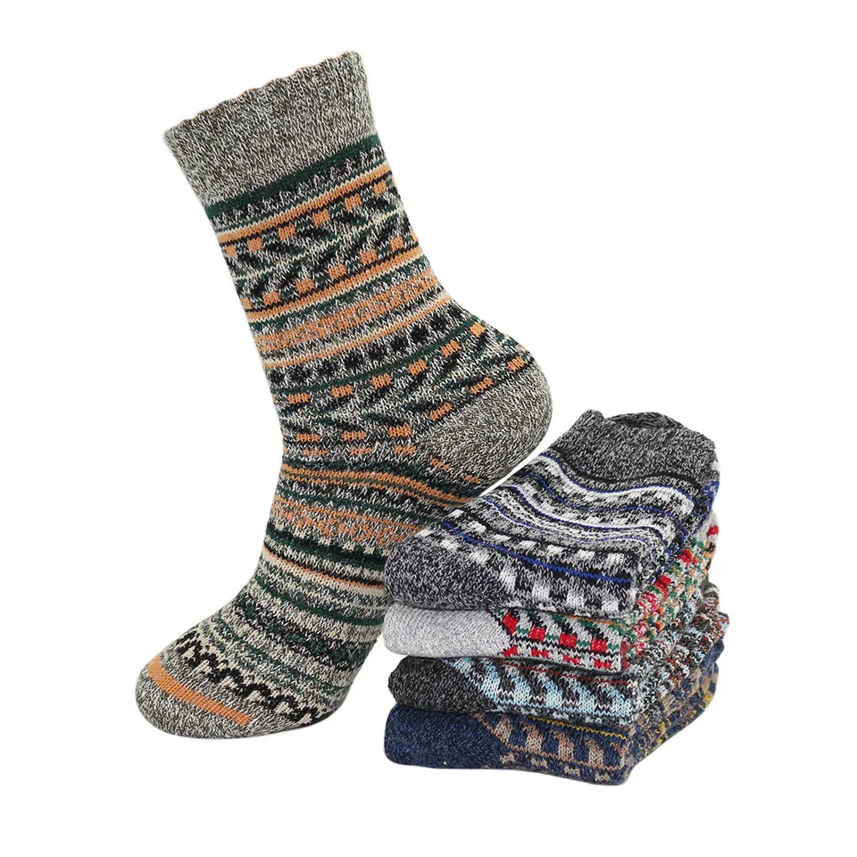5 Pairs Winter Men's Wool Socks Harajuku Retro Warm Thick Comfortable Knitted Casual Striped Socks