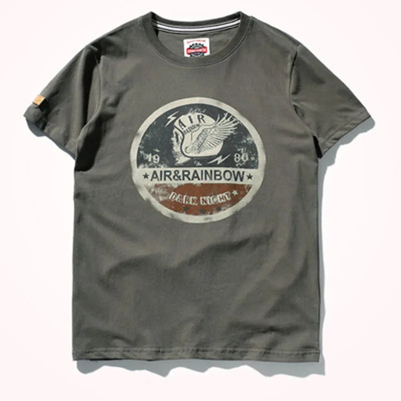 Zomer Nieuw Korte Mouw O-hals Bedrukt T-shirt Herenmode 100% Katoen Gewassen Oude Losse Geborstelde Stof Grote Maten Casual Tops